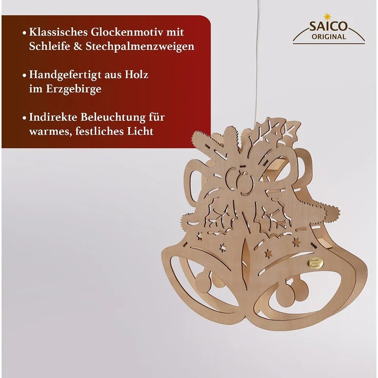 Saico LED-Fensterbild Glocke Holz 32 cm warmweiß natur – Bild 6
