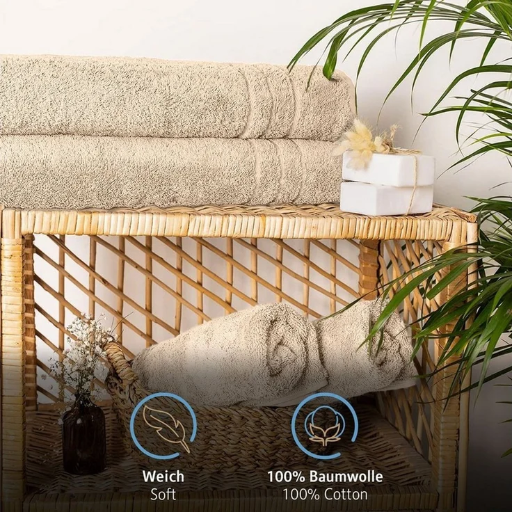 Komfortec Badetuch 100x200 cm aus 100% Baumwolle, Saunatuch XXL, Weich, Groß, Frottee, Schnelltrocknend, Beige – Bild 2