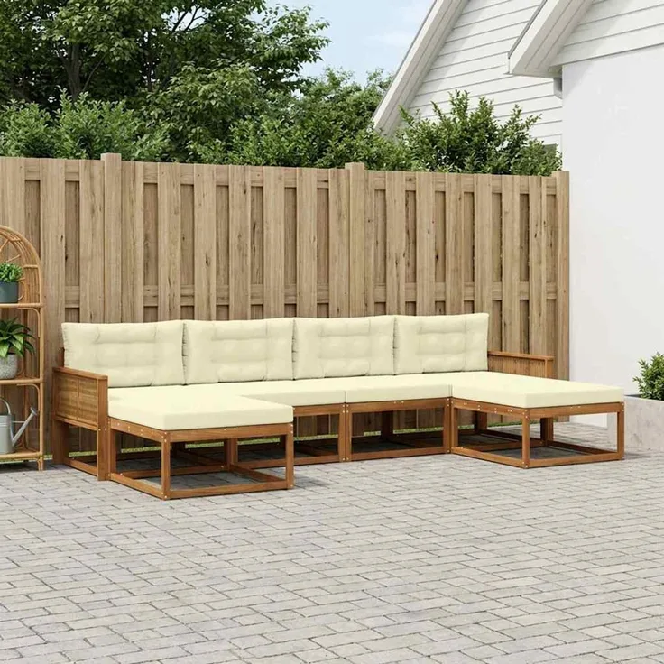 vidaXL Outdoor-Sofagarnitur 6 stk. 6-Sitzer Natur und Creme 3382788