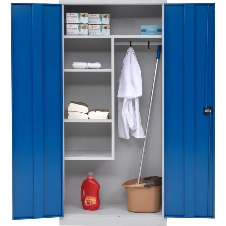 Putzmittelschrank, 92 x 195 x 42 cm, grau/blau – Bild 5