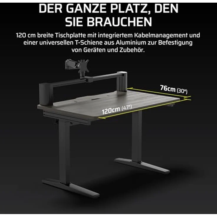 Corsair Platform:4 Elevate, Höhenverstellbarer Gaming-Schreibtisch 120 cm x 76 cm mit elektrischer Verstellung, USB-Anschluss, Monitorarm – Walnuss Dunkel Beize – Bild 3