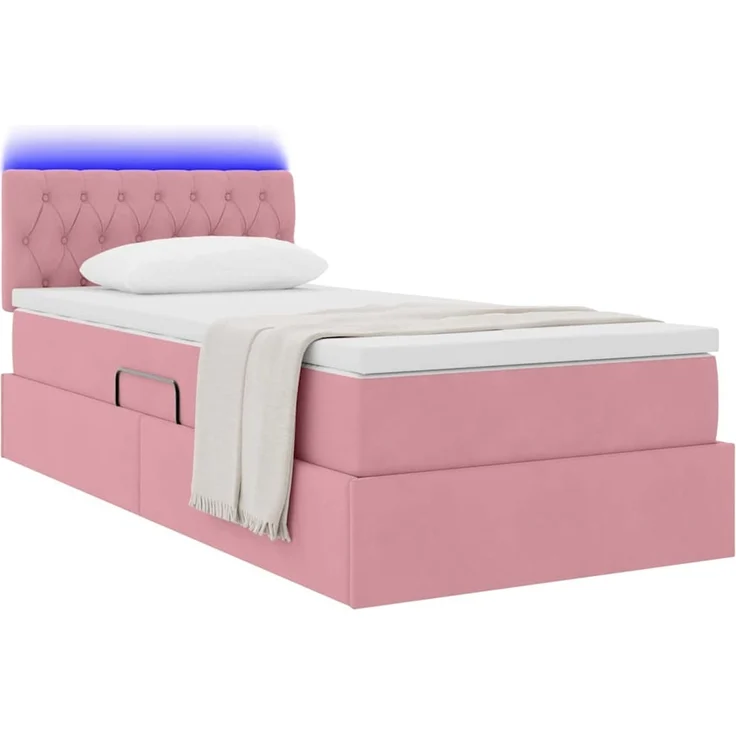 vidaXL LED-Speicherbett mit Matratze Rosa 90 x 200 cm Samt 3371432 – Bild 3
