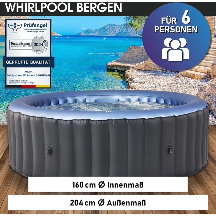 BRAST Whirlpool aufblasbar MSpa 6 Personen In- Outdoor Pool Ø204x70cm 138 Massagedüsen inkl. Aufblasfunktion Abdeckung Timer Heizung – Bild 2