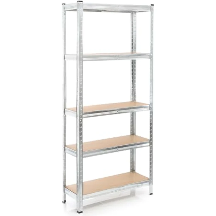 Wiltec Schwerlastregal 75 x 30 x 174 cm, Gesamtlast 875kg, Steckregal verzinkt aus Stahl, Lastenregal mit 5 Ablagen, Werkstattregal – Bild 2