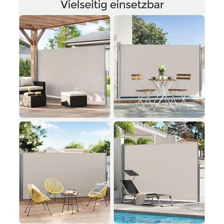 Songmics Seitenmarkise Aluminium, Einziehbar, 180x400 cm, Sichtschutz, Sonnenschutz, Blickdicht, Windschutz, für Balkon, Terrasse, Garten, Beige, GSA184E01 – Bild 9