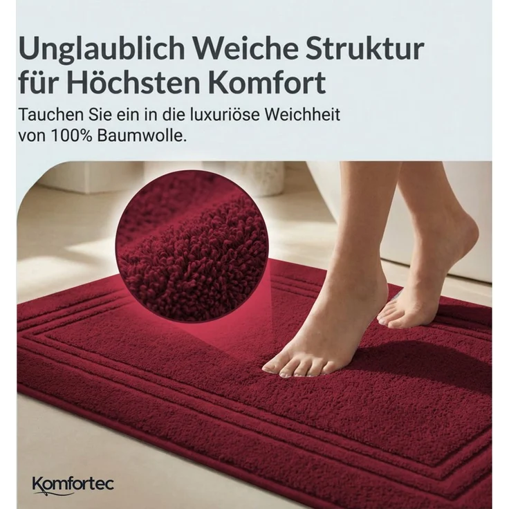 Komfortec Badvorleger Set 2 Teilig, Frottee Duschvorleger, Waschbar Duschmatte & Badteppich, 600 g/m² &100% Baumwolle, Saugfähig & Schnelltrocknend, 50x70 cm, Aurorarot – Bild 1
