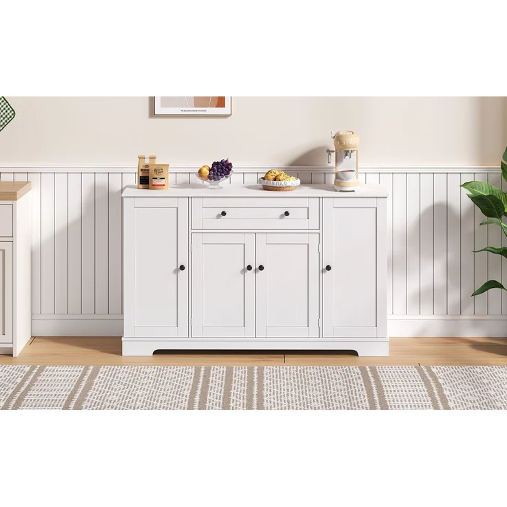 Buffet-Anrichte 85x40x138 cm mit Schublade, Regaltüren und verstellbaren Einlegeböden in Weiß – Bild 3