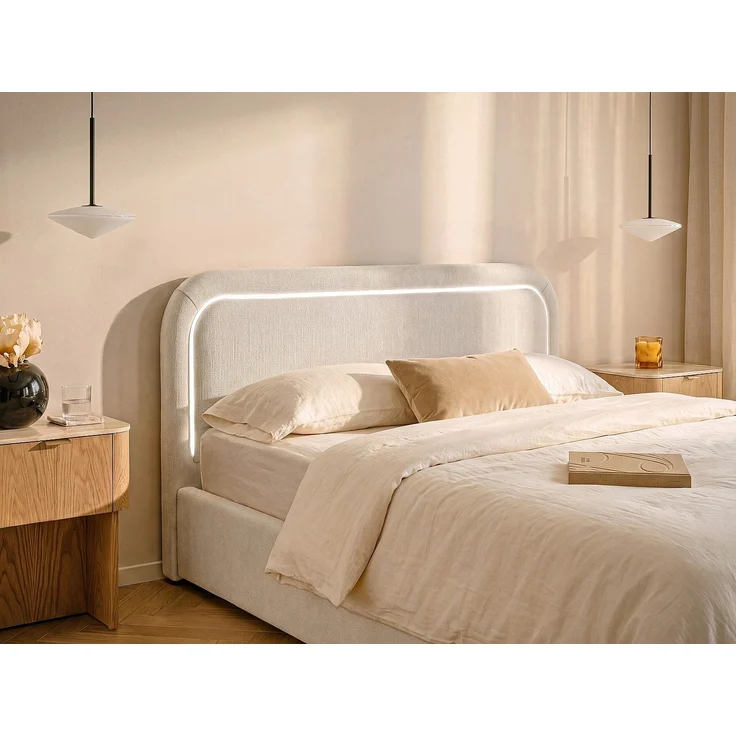 Vente-unique - Kopfteil mit LEDs - 140 cm - Strukturierter Stoff - Beige - IRSITA – Bild 2