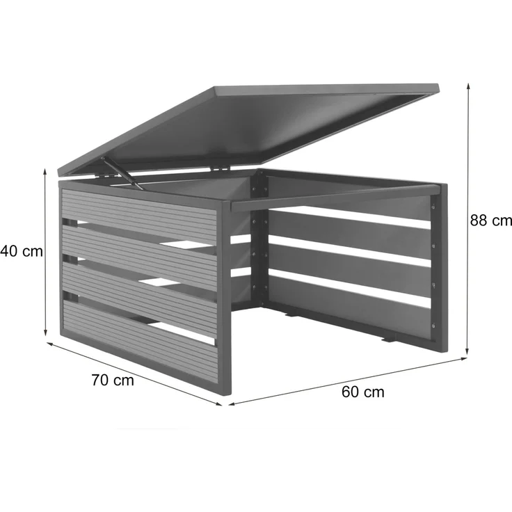 Mähroboter-Garage mit Deckel HWC-L45, Dach Unterstand für Rasenmäher, WPC Metall 40x60x70cm ~ Eiche-Optik – Bild 3