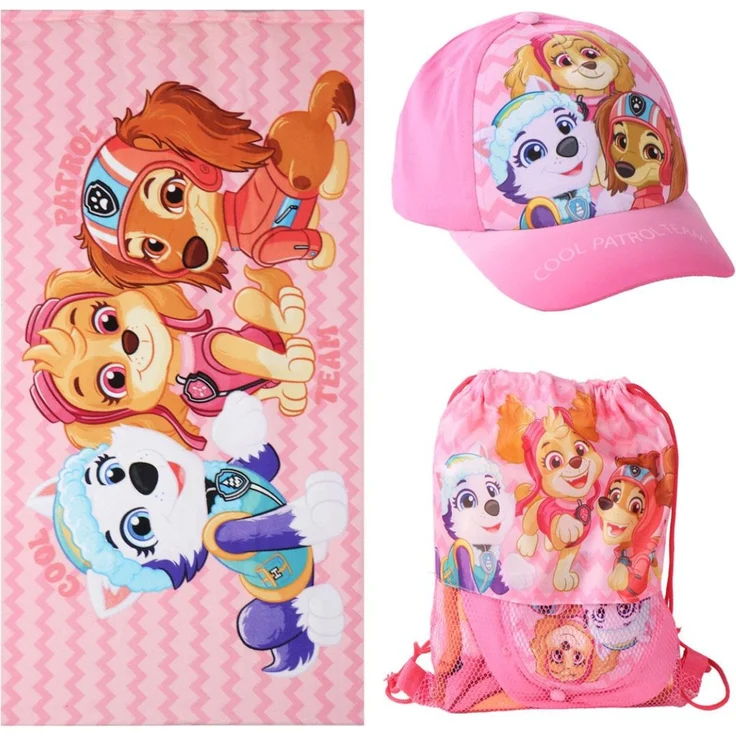 Paw Patrol Kinder Set mit Strandtuch 70 × 140 cm Turnbeutel und Baseballkappe – Bild 1