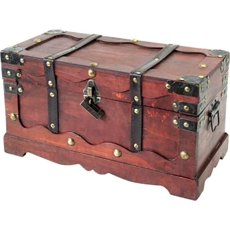 HMF Schatzkiste Schatztruhe Frankreich aus Holz mit dekorativem Metallschloss (1 St), handgefertigte Holztruhe, 40 x 20 x 22 cm – Bild 2