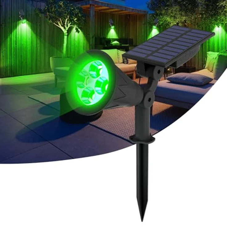 T-SUN Solarlampen, 4LED Außenleuchten mit IP65 Wasserdicht, 2 Helligkeitsmodi, 180° einstellbares Solarpanel, Grün – Bild 1