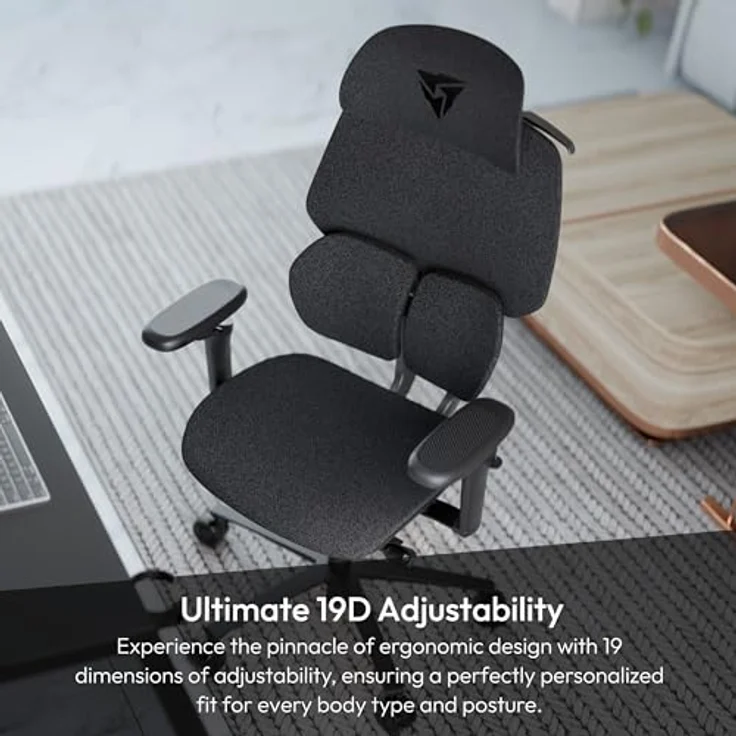 ThunderX3 FLEX Pro Gaming Stuhl, ergonomisch mit Stoffbezug, grau, höhenverstellbare 5D-Armlehnen, bis 125 kg belastbar – Bild 2