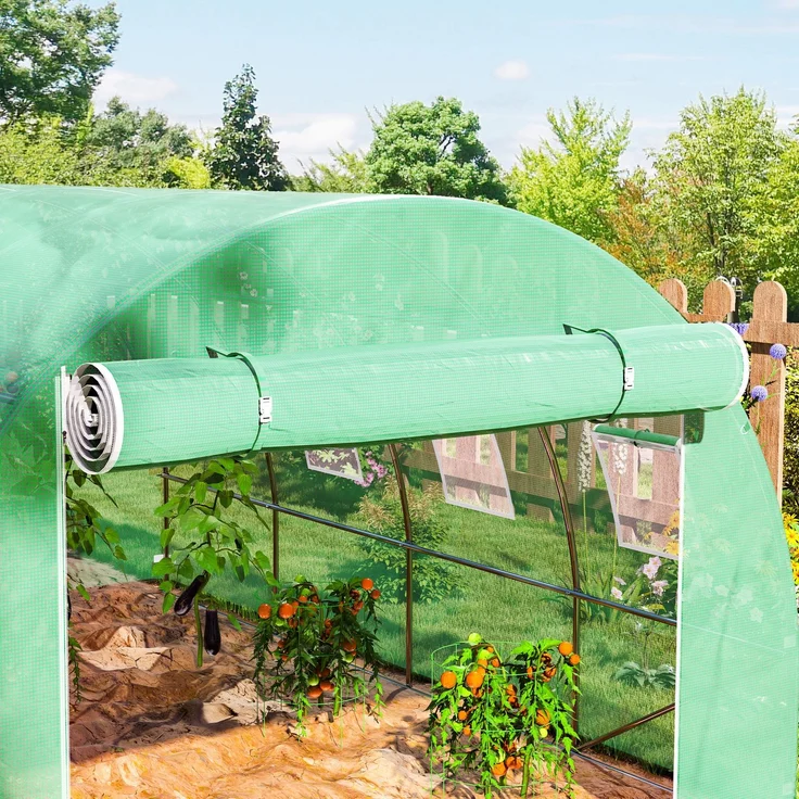 Outsunny Gewächshausfolie, PE, Grün, 400L x 300B x 200H cm – Bild 9