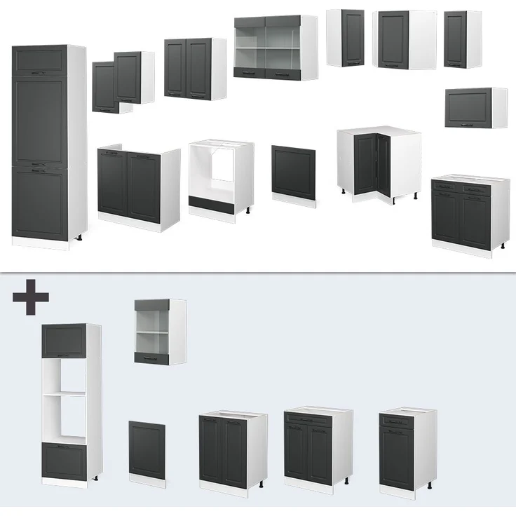 Eckküche R-Line Anthrazit Landhaus/Weiß 287 x 46 cm ohne Arbeitsplatte Vicco – Bild 6
