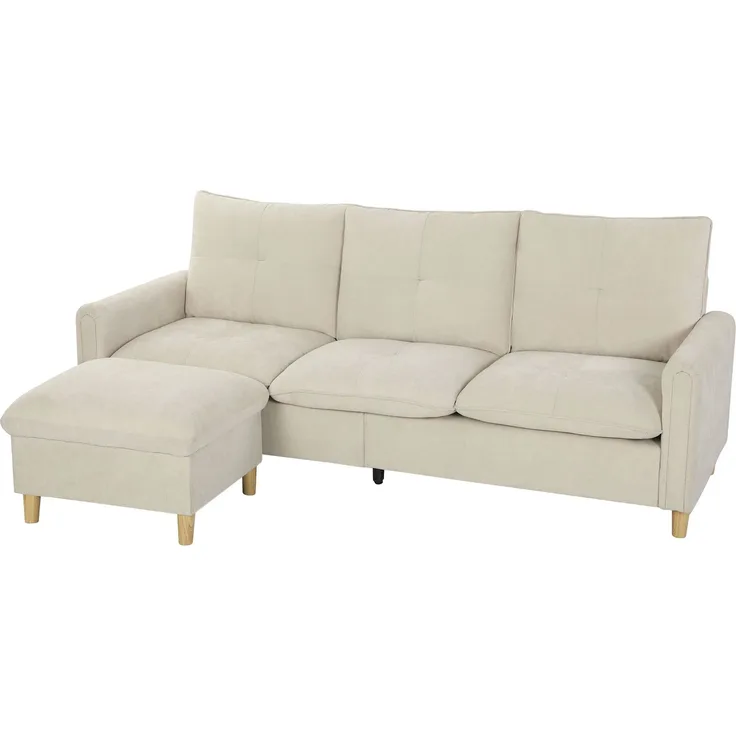 Rayofly-Modulares Ecksofa, 3-Sitzer mit Stauraumhocker, Leinenoptik Stoff, Creme, 80×210×77 cm