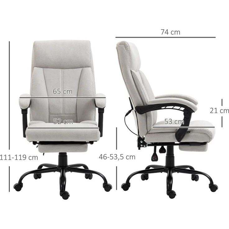 Bürostuhl mit Massagefunktion, ergonomischer Chefsessel mit höhenverstellbarer Fußstütze, Hellgrau für Büro & Homeoffice--Hellgrau--65x74x119cm--YOUDENOVA – Bild 3