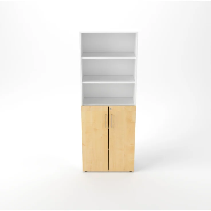 Rheinland Möbel Flügeltürenschrank Cabino 80×42×216 cm – abschließbarer Aktenschrank 3OH mit Regalaufsatz 3OH in Weiß/Ahorn mit 110° Drehtüren & Metallgriff – Bild 3