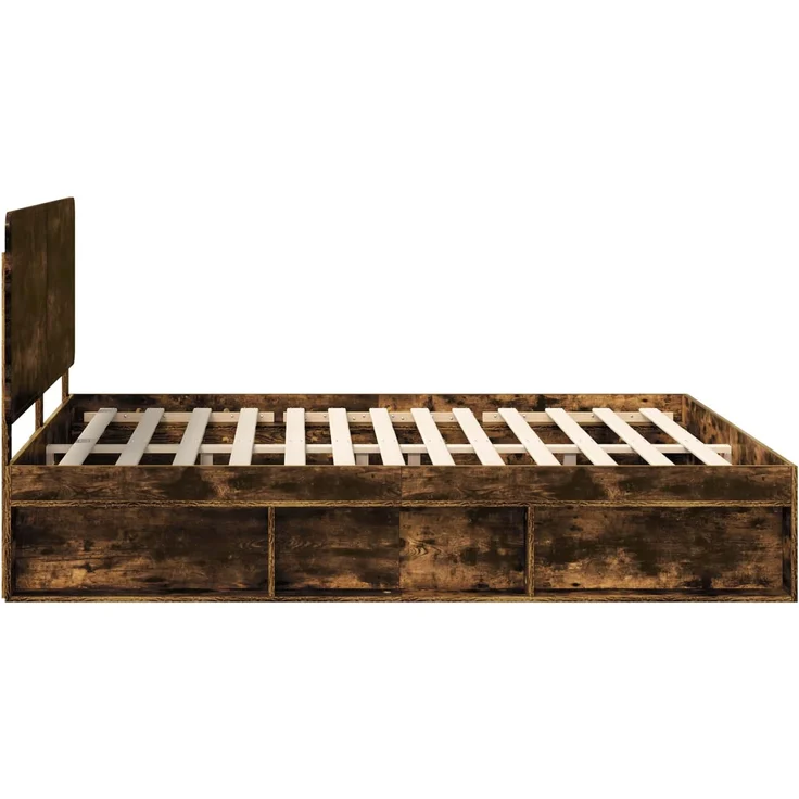 vidaXL Bettrahmen Geräucherte Eiche 200 x 200 cm Massives Kiefernholz 3412447 – Bild 7