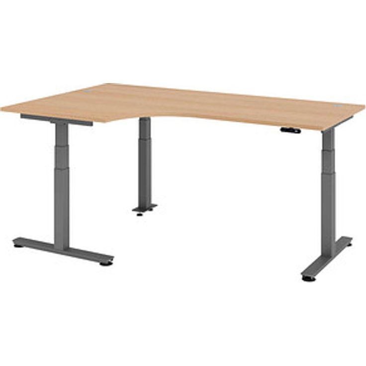 HAMMERBACHER VXDSM82 elektrisch höhenverstellbarer Schreibtisch eiche L-Form, T-Fuß-Gestell grau 200,0 x 120,0 cm