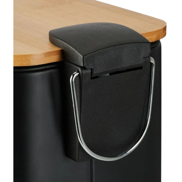 Relaxdays Bad Mülleimer 5 l mit Bambusdeckel, Schwarz, 28,5x14,5x27 cm – Bild 3