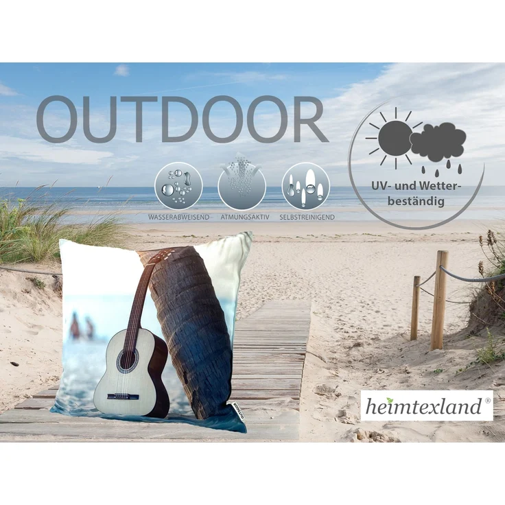 heimtexland ® Outdoorkissen Lotus Effekt 45x45 Garten Dekokissen Wasserabweisend Outdoor Lounge Deko Kissen Typ742 Beach Gitarre – Bild 3