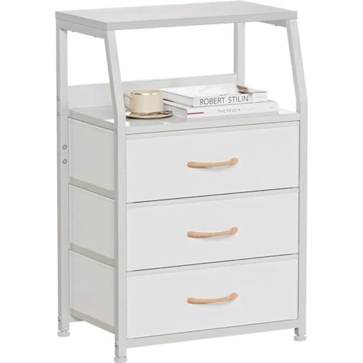 GarveeLife Kommode Schmal Kommodenschrank Mit 3 Schubladen Aus Stoff, Nachttisch Nachtschrank Sideboard Aufbewahrungskommode Mit 2-Tier Holz Regal Für Schlafzimmer, Flur, Wohnzimmer, 41x29x72Cm – Bild 1