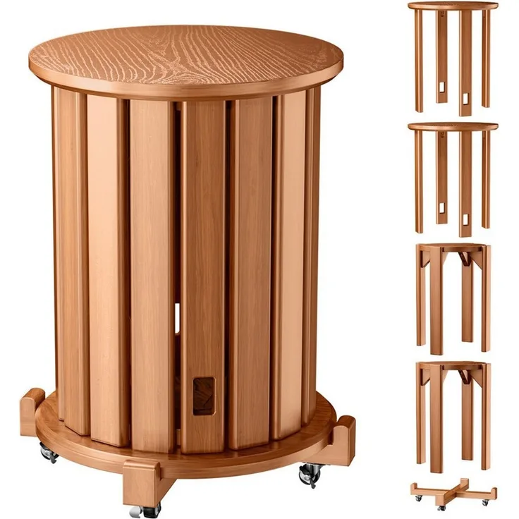 Rutaqian Sitzhocker Massivholz Stapelhocker 4er Set mit Rollen, runde Hocker (Ein 4-teiliges Set), 4 Hocker als ein Möbelstück – stapelbar, Massivholz & mit Rollen