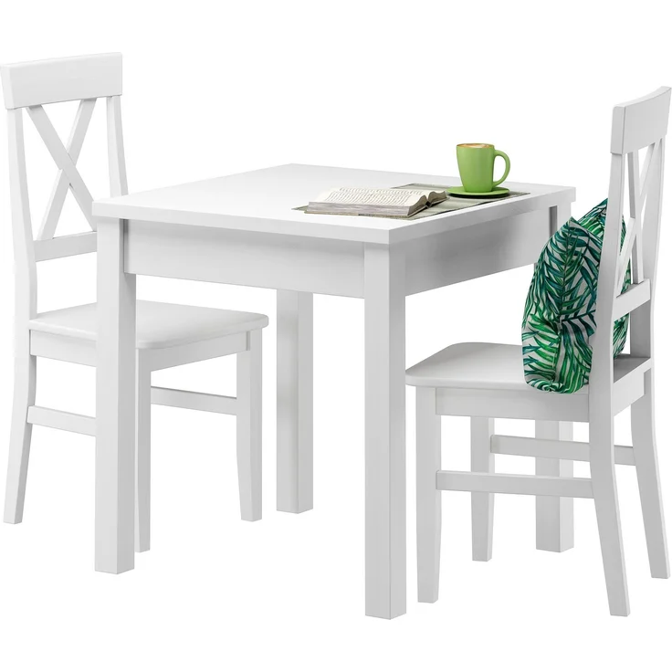 Stilvolle kleine Essgruppe Tisch 2 Stühle Kiefer Massivholz waschweiß 90.70-50 A W Set 23 – Bild 1