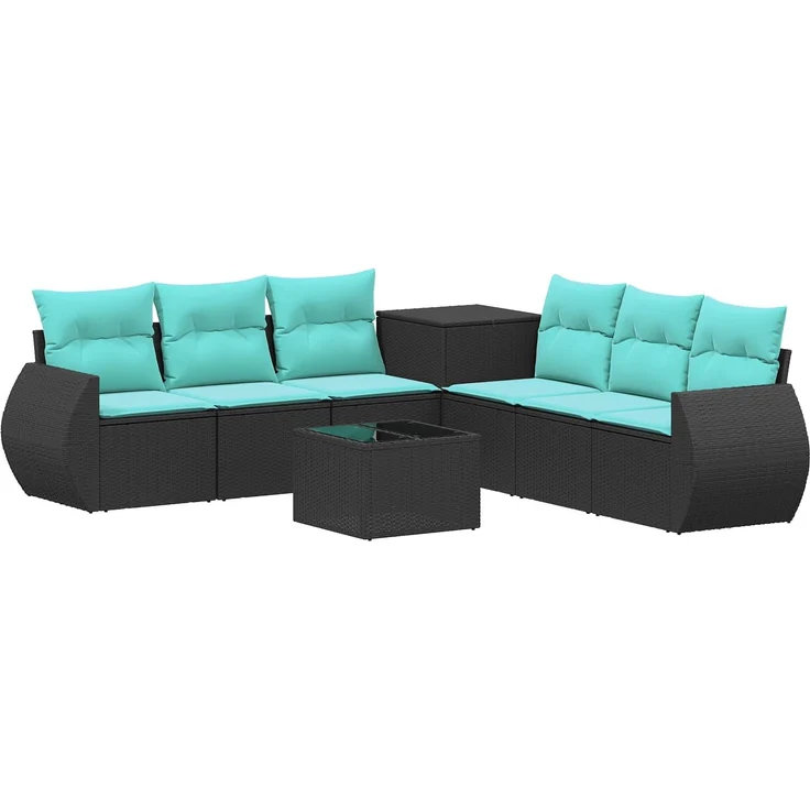 vidaXL Sofa Set 8 stk. Schwarz und Blau Polyrattan und Stahl 3448424 – Bild 2