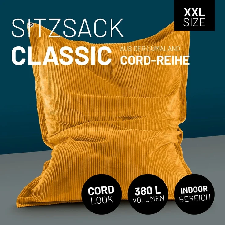 Lumaland Sitzsack Classic XXL Cord | Riesen Sitzsack XXL mit Softer Rippenstruktur – ideal zu Cord Sofa & Sessel Indoor Bean Bag für Wohnzimmer, Schlafzimmer & Co. - 380 L, 140x180 cm – Bild 2