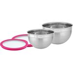 RÖSLE Schüssel-Set 2-tlg Frischhaltedeckel (Ø 20 und 24 cm), Pink Charity Edition, Hochwertige Schüsseln aus Edelstahl zur Zubereitung und Aufbewahrung von Speisen, spülmaschinengeeignet