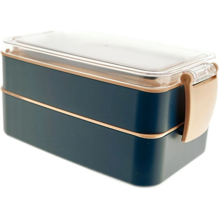 Lunchbox 4-teilig mit Fächern & Besteck - Brotdose für Schule & Büro Dunkelblau-Rosa – Bild 4