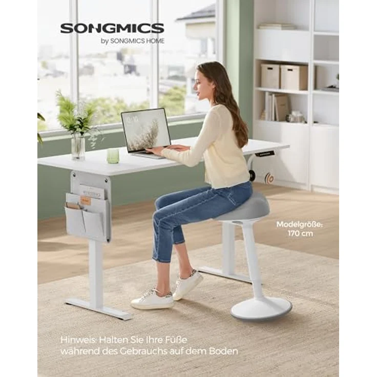 Songmics Hocker, Stehhocker neigbar, Schreibtischstuhl, höhenverstellbar 58-83 cm, großer Sockel, Anti-Rutsch, modern, grau – Bild 4