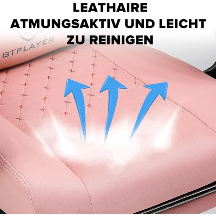 GTPLAYER Gaming Stuhl Ergonomischer Gaming Sessel Schreibtischstuhl mit Stoffoberfläche, Federsitzkissen, Verbindungsarmlehnen und Fußstütze ROSA – Bild 8