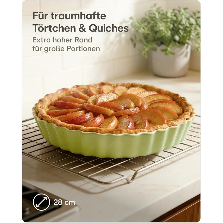 Praknu Auflaufform Tarteform - ø 28cm Hoher Rand - Form für Quiche, Pie, Backform Rund, Porzellan - Keramik, (1-St), Mit Antihaftbeschichtung - Einfach zu Reinigen - Plastikfrei Verpackt – Bild 2