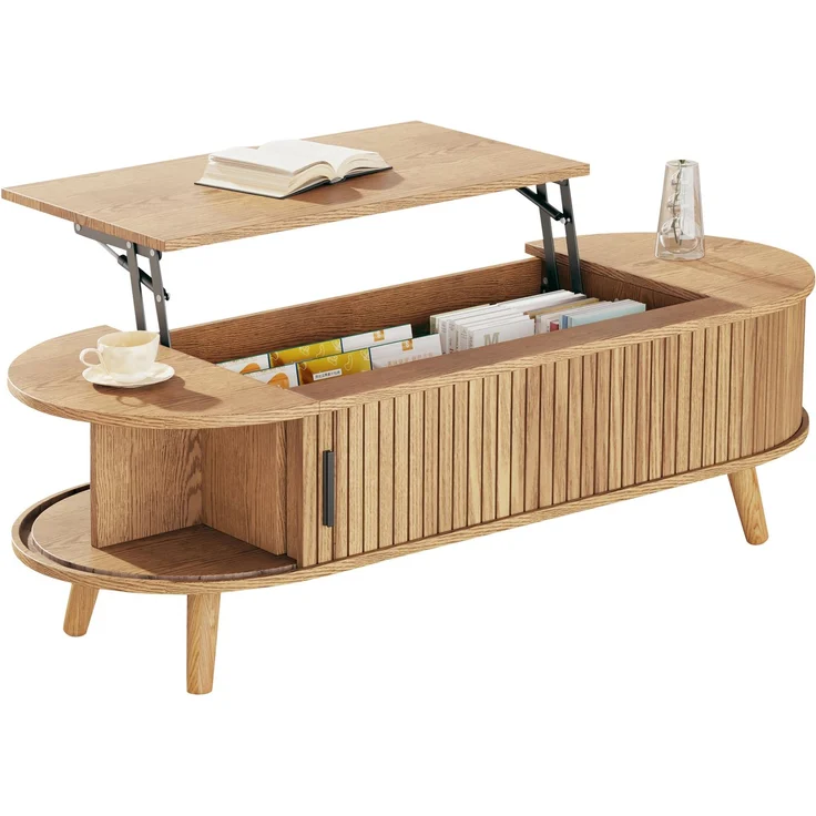 Couchtisch 120x50x39,5 cm höhenverstellbar mit verstecktem Stauraum aus MDF in Naturholzoptik – Bild 7