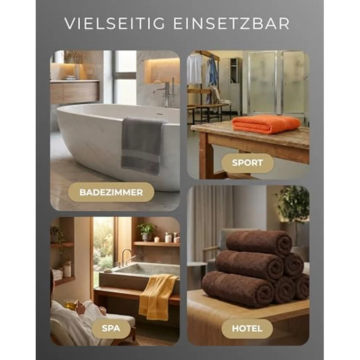 Luckytowel Duschtuch Set 70x140 cm, Oeko-TEX Frottee Handtücher aus 100% Baumwolle, 600 g/m² saugstark, 2er Pack Schwarz mit Aufhängeschlaufe – Bild 5