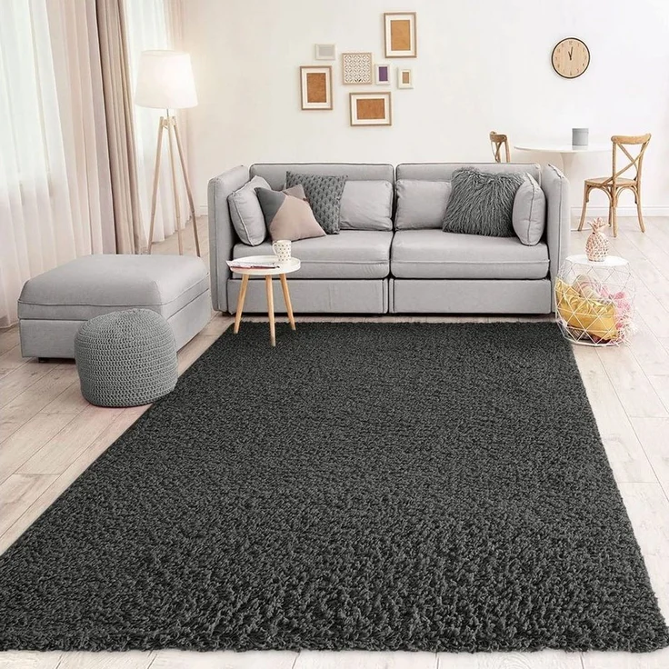 VIMODA Prime Shaggy Teppich Farbe Anthrazit Hochflor Langflor Teppiche Modern, Maße:Ø 120 cm Rund – Bild 1
