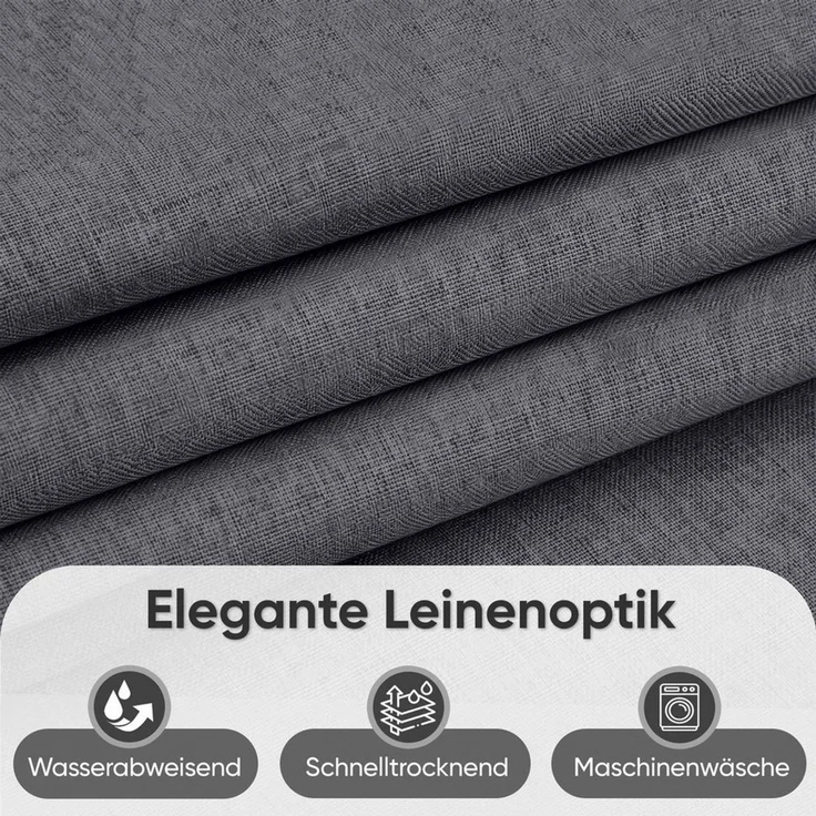 Sekey Duschvorhang Textil Duschvorhang Wannenvorhang Waschbar wasserabweisend mit Ringe Breite 180 cm (Packung, inkl. 12 Ringe), Badewannenvorh, 100% Polyester, Leinenoptik 180x200cm Graphitgrau – Bild 3