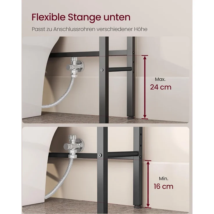 VASAGLE Toilettenregal, Badezimmerregal mit verstellbaren Ablagen und Gitterkorb, WC-Regal mit Föhnhalter, 3 Haken, platzsparend, 24 x 60 x 173 cm – Bild 5