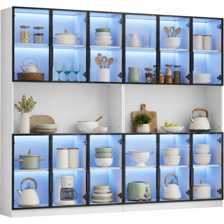 Vitrine 240x34x200 cm in Weiß mit Glastüren und App-gesteuerter LED-Beleuchtung – Bild 5