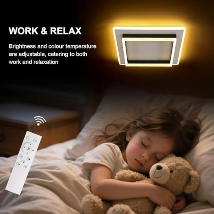 Goeco LED Deckenleuchte Dimmbar 40x40 CM 41W Quadratisch Deckenlampe Schwarz 3000K-6500K LED Lampen Deckenbeleuchtung aus Acryl für Schlafzimmer, Wohnzimmer – Bild 5