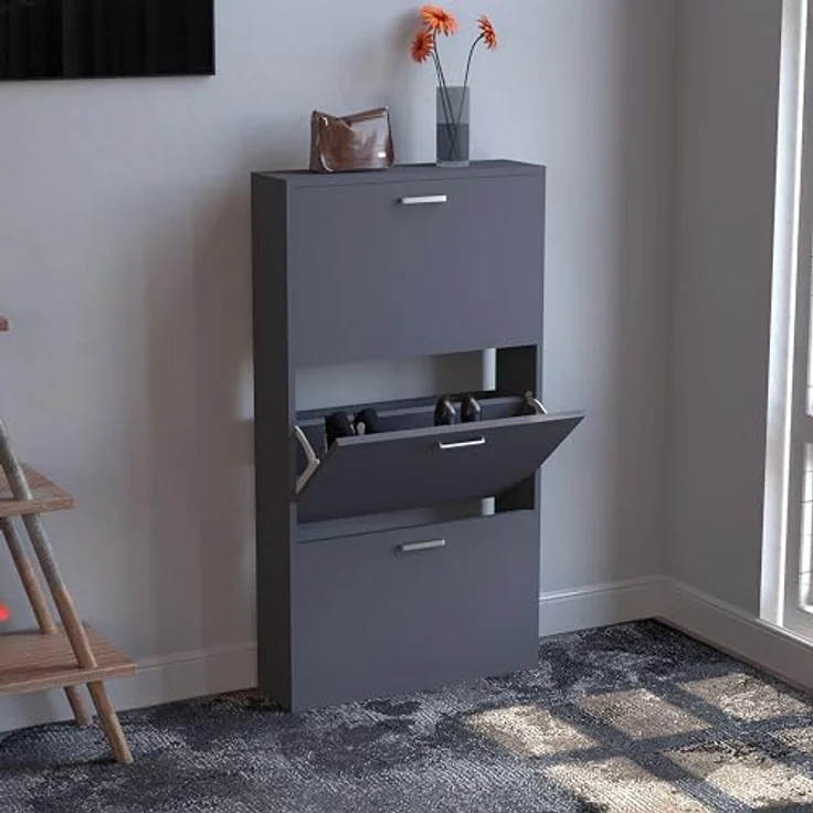 Mid.you Schuhschrank Sulos, stehend, Anthrazit, Kunststoff, 59x108x17 cm, Schuhaufbewahrung – Bild 4