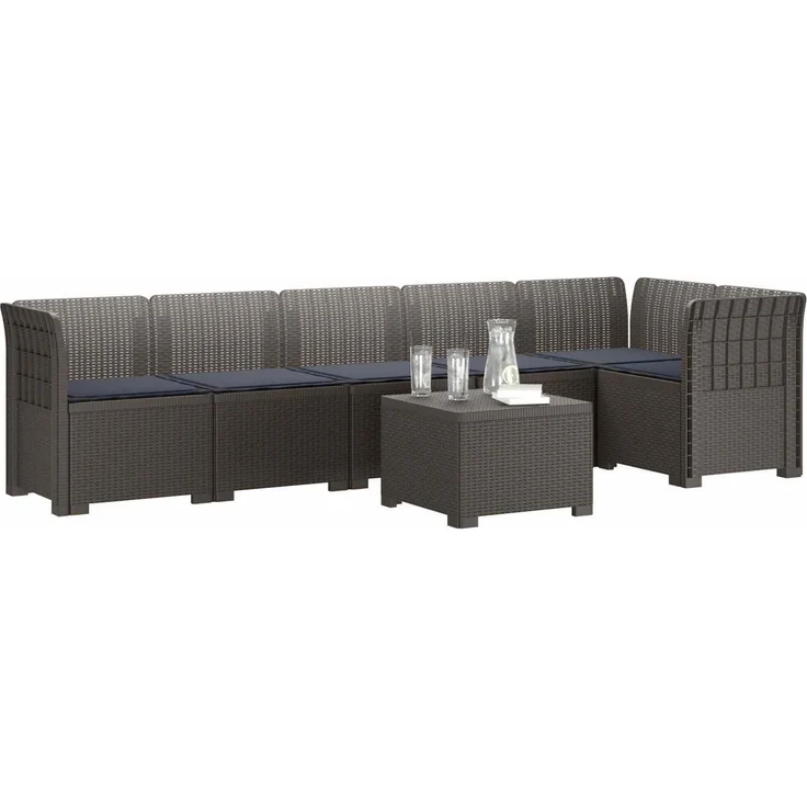 vidaXL 6-Sitzer Garten Sofa mit Kissen Rattan Look PP Hellgrau 3444121 – Bild 3