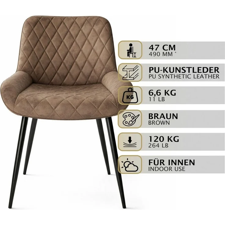 HAGO Esszimmerstuhl 2er Set Esszimmerstuhl Polsterstuhl Küchenstuhl Sessel Stuhl Armlehne – Bild 2
