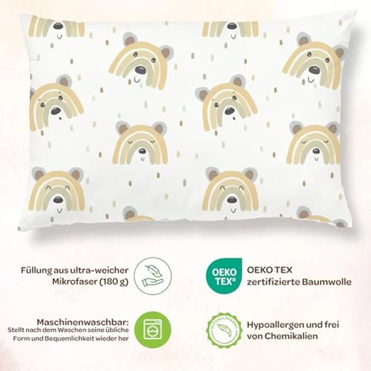 SUPERBE BEBE Kinderkissen Mit Kopfkissenbezug Baumwolle - Kissen für Kinder 1 bis 3 Jahre Größe 33x45 cm - Weiches Kissen Hypoallergen Maschinenwaschbar Ideal Fürs Bett oder Auf Reisen EIN Nickerchen – Bild 4