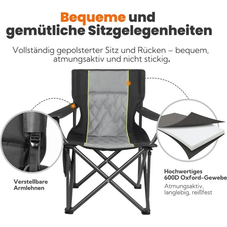 HOMECALL Campingstuhl Übergroßer Klappstuhl mit hoher Rückenlehne, XXL Faltstuhl Gepolstert (Bis 360KG Belastbar, 2 St), Robust und Zuverlässig klappstuhl für Outdoor, Balkon, Garten – Bild 3
