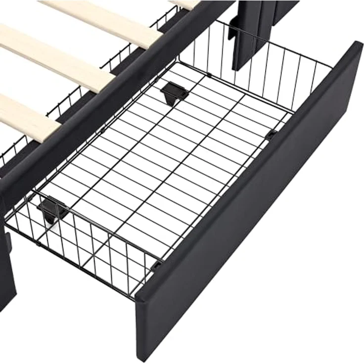 Ball & Cast Jugendbett (90x190 cm) mit 4 Schubladen, Stauraumbett mit Beleuchtung, USB und kabelloser Ladestation, Polsterbett Einzelbett ohne Matratze, Schwarz – Bild 7