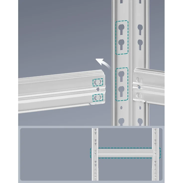 SONGMICS Schwerlastregal, 2er Set, Kellerregal, 40 x 90 x 180 cm, bis 875 kg belastbar, einfache Montage, Lagerregal, verstellbare Ablagen, Lagerregal, silbern – Bild 4